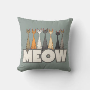 Meow Peeking Cats Sage Green Funny Cat Graphic Art Throw Pillow