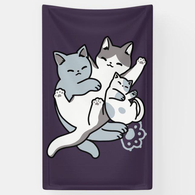 Meow Pounce Snuggle – Cute Sleeping Cats Banner (Vertical)
