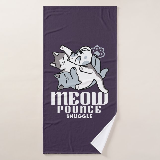 Meow Pounce Snuggle – Cute Sleeping Cats Bath Towel (Bath Towel)