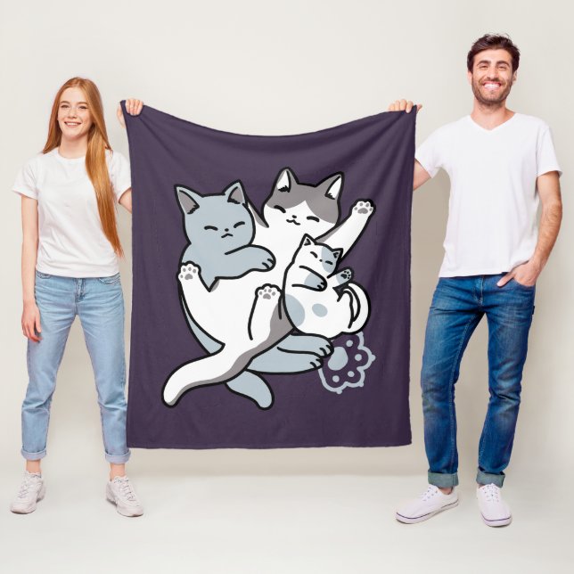 Meow Pounce Snuggle – Cute Sleeping Cats Fleece Blanket (In Situ)