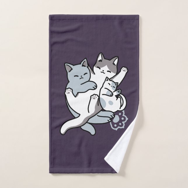 Meow Pounce Snuggle – Cute Sleeping Cats Hand Towel (Hand Towel)