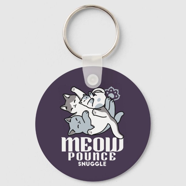 Meow Pounce Snuggle – Cute Sleeping Cats Keychain (Front)