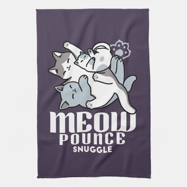 Meow Pounce Snuggle – Cute Sleeping Cats Kitchen Towel (Vertical)