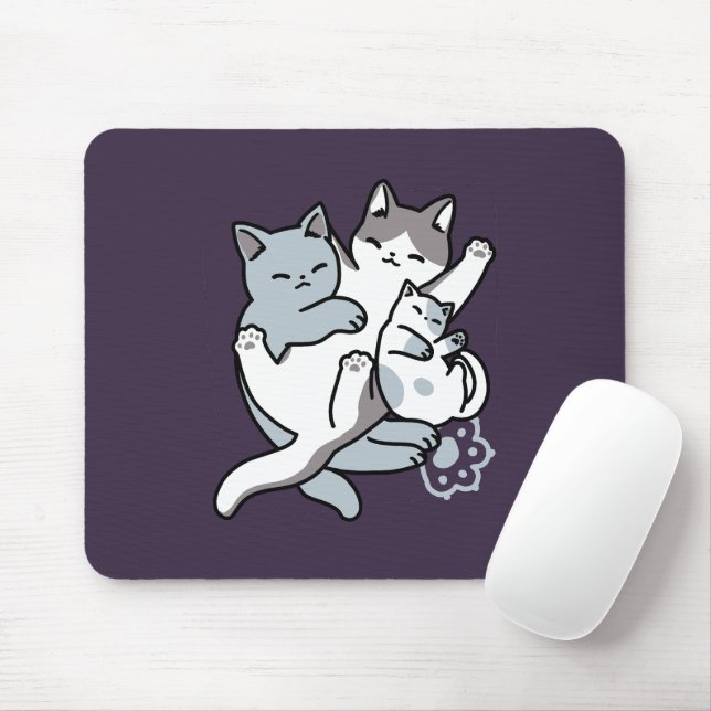 Meow Pounce Snuggle – Cute Sleeping Cats Mouse Pad (With Mouse)