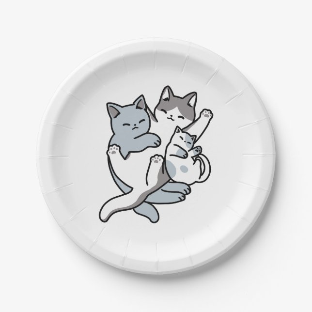 Meow Pounce Snuggle – Cute Sleeping Cats Paper Plates (Front)