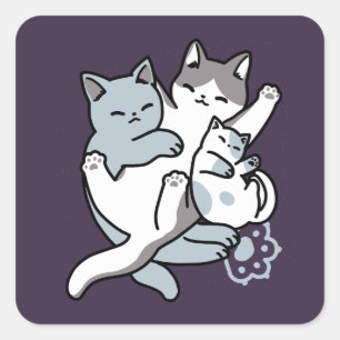 Meow Pounce Snuggle – Cute Sleeping Cats Square Sticker