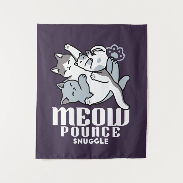 Meow Pounce Snuggle – Cute Sleeping Cats Tapestry (Front)