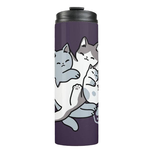 Meow Pounce Snuggle – Cute Sleeping Cats Thermal Tumbler (Front)