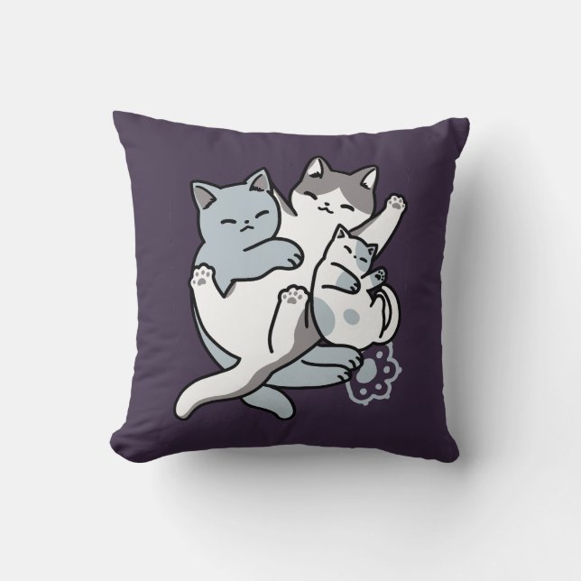 Meow Pounce Snuggle – Cute Sleeping Cats Throw Pillow (Front)