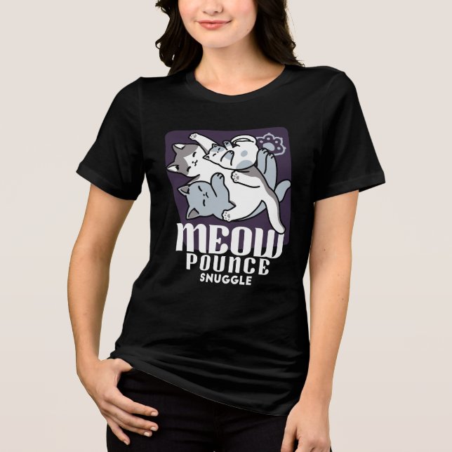Meow Pounce Snuggle – Cute Sleeping Cats Tri-Blend Shirt (Front)