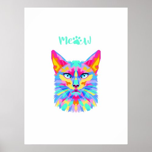 Meow rainbow colorful kitten cat poster