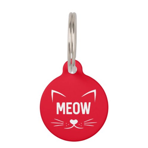 Meow Red and White Personalized Name Cat ID Tag