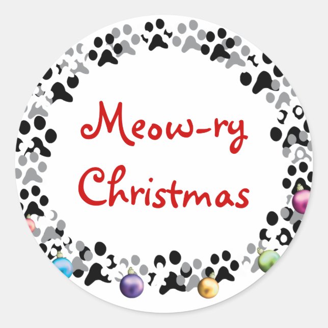 Meow-ry Christmas Classic Round Sticker (Front)