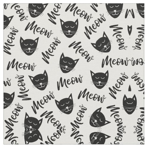 Meow Simple Modern Black White Cats Typography Fabric