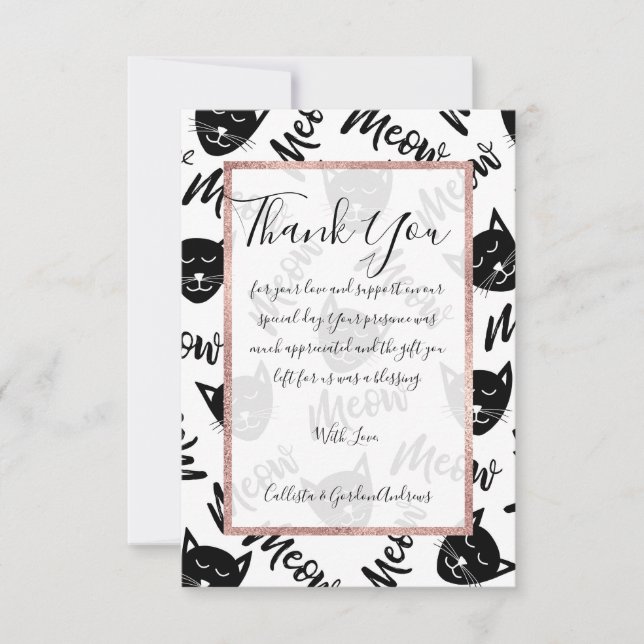 Meow Simple Modern Black White Cats Typography Thank You Card (Front)