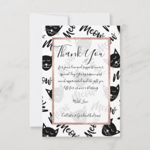 Meow Simple Modern Black White Cats Typography Thank You Card
