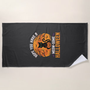 Meow-Some Halloween Black Cat Beach Towel