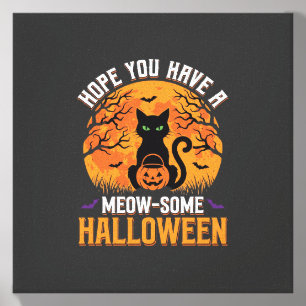 Meow-Some Halloween Black Cat Canvas Photo Tile