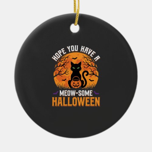 Meow-Some Halloween Black Cat Ceramic Ornament