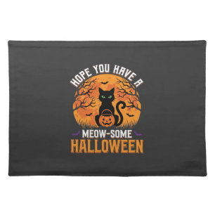 Meow-Some Halloween Black Cat Cloth Placemat