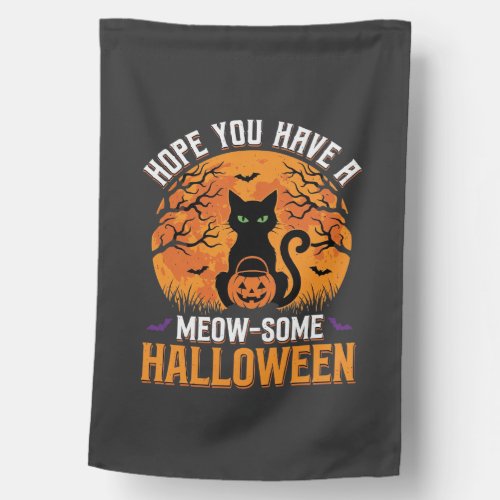 Meow-Some Halloween Black Cat House Flag