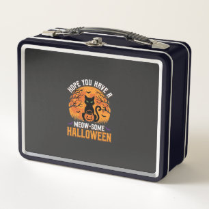 Meow-Some Halloween Black Cat Metal Lunch Box