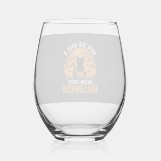 Meow-Some Halloween Black Cat Stemless Wine Glass