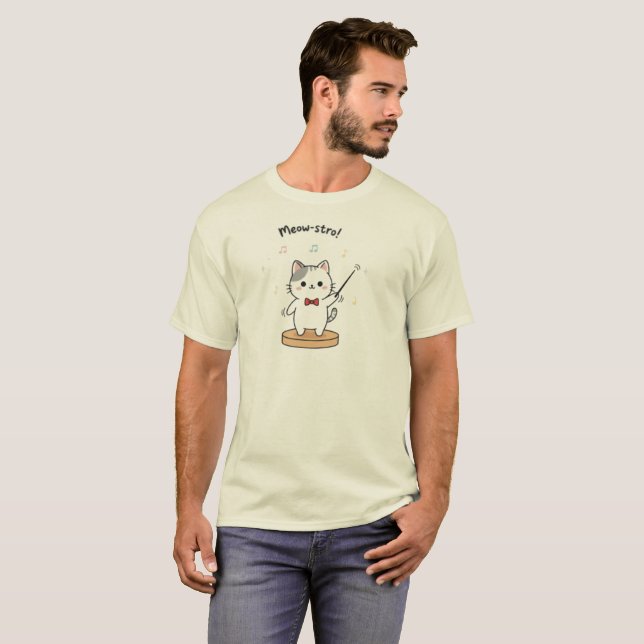 Meow-stro! Cute Cat Orchestra Conductor T-Shirt (Front Full)