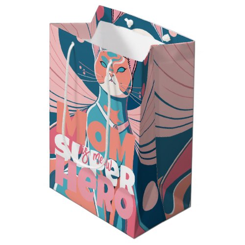 Meow Superhero Mom Mid Century Boho Cat Print Medium Gift Bag