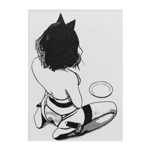 Meow Sweet kitten girl in lingerie BW Acrylic Print