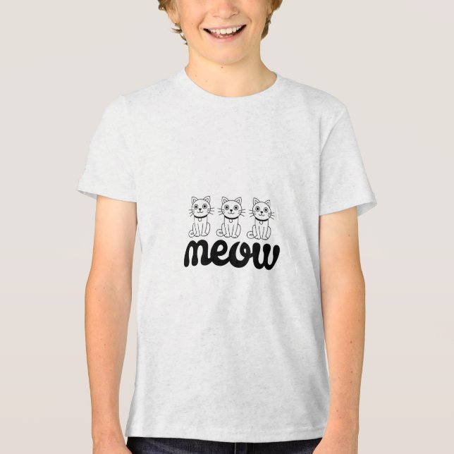 Meow T-Shirt - Cute Cat Design Tri-Blend Shirt (Front)