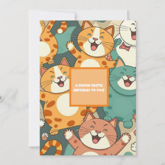 Meow-tastic Birthday Greeting Card with Happy Cats