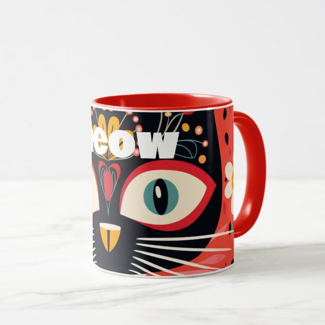 Meow-tastic Boho Retro Mid Century Floral Cat Mug (Front Right)