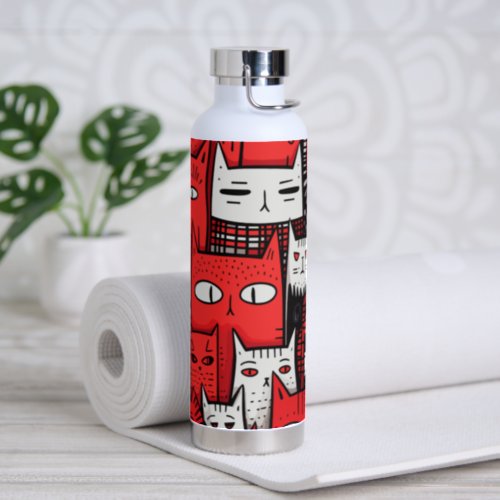 Meow_tastic Cats Red White Cat Lovers Birthday Water Bottle