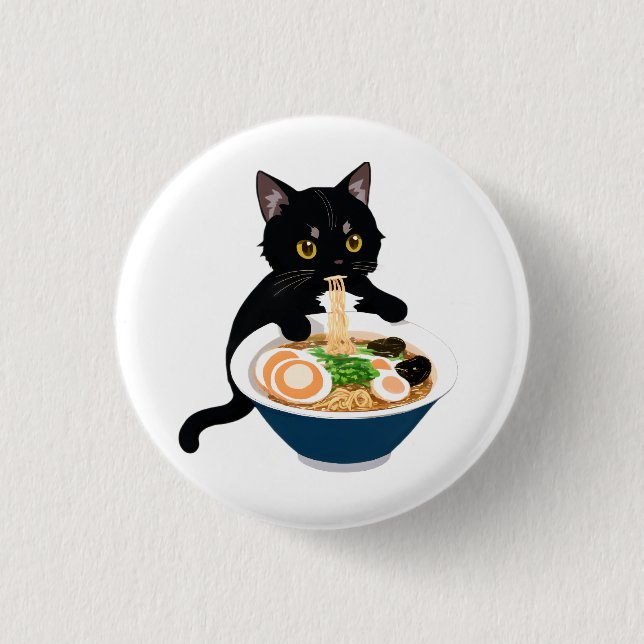 Meow-tastic Ramen Feast: Cute Cat Badge Button (Front)