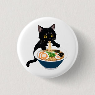 Meow-tastic Ramen Feast: Cute Cat Badge Button