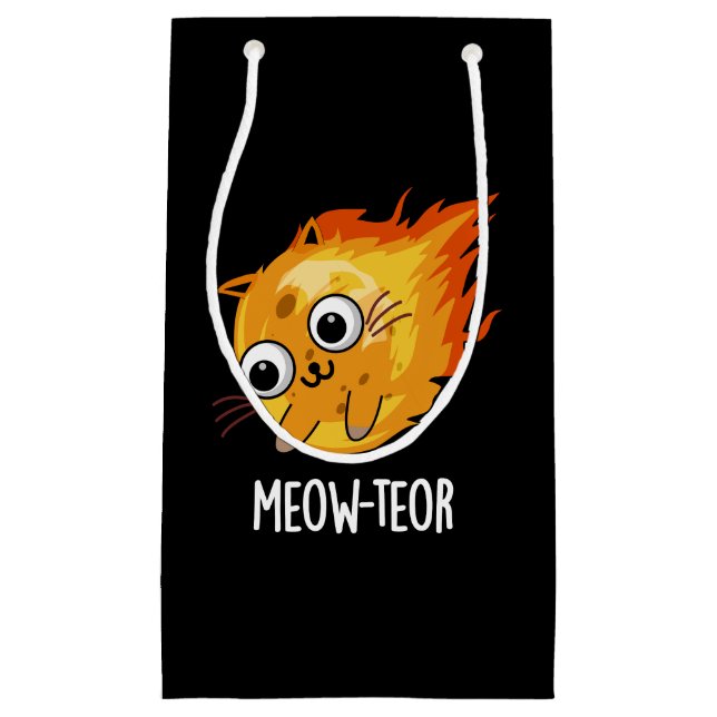 Meow-teor Funny Meteor Pun Dark BG Small Gift Bag (Front)
