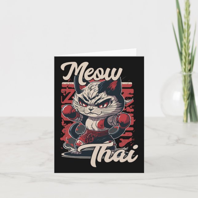 Meow Thai Fighter Cat Muay Thai Boxing Cat For Men Card (Front)