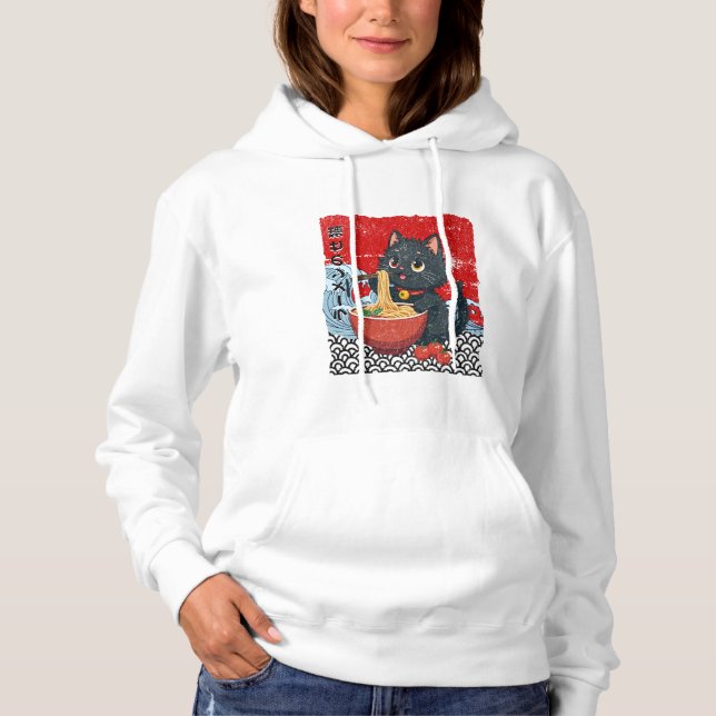 Meow-tiful Black Cat Ramen Craze! Hoodie (Front)