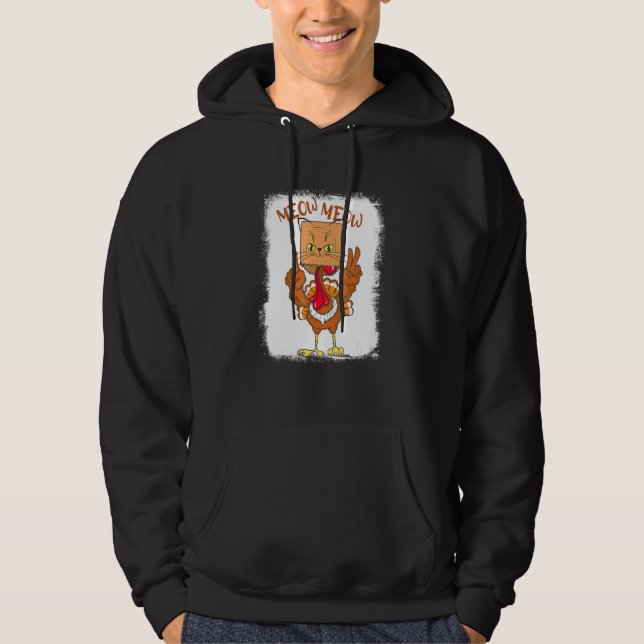 Meow Turkey Costume Thanksgiving Turkey Cat Hoodie (Front)