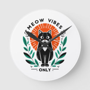 meow vibes only round clock