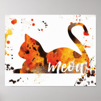 Meow Watercolor - Orange, Black, Yellow Poster