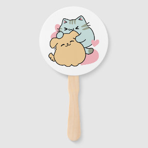 Meow & Woof Perfect Together - Cute Cat and Dog Hand Fan