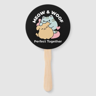 Meow & Woof Perfect Together - Cute Cat and Dog Hand Fan