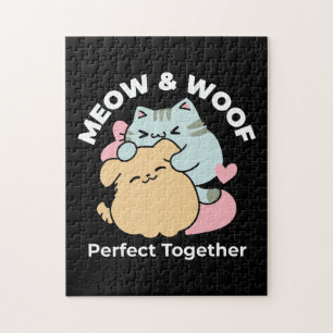 Meow & Woof Perfect Together - Cute Cat and Dog Jigsaw Puzzle