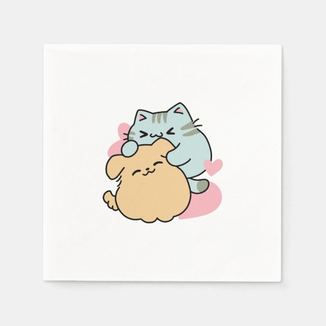 Meow & Woof Perfect Together - Cute Cat and Dog Napkins (Front)