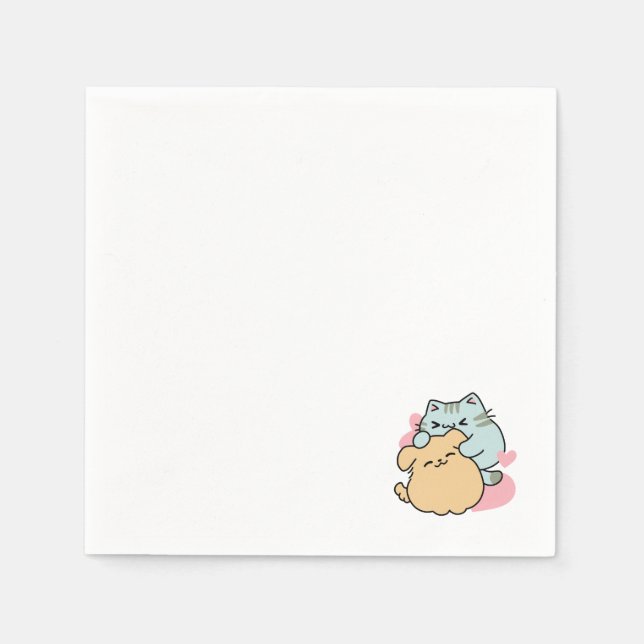 Meow & Woof Perfect Together - Cute Cat and Dog Napkins (Front)