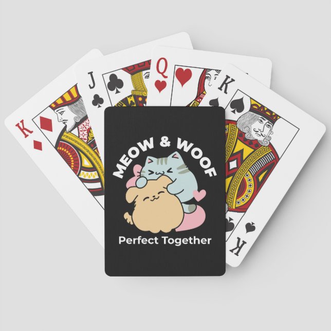 Meow & Woof Perfect Together - Cute Cat and Dog Poker Cards (Back)