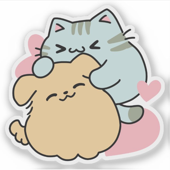 Meow & Woof Perfect Together - Cute Cat and Dog Sticker (Front)
