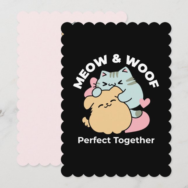 Meow & Woof Perfect Together - Cute Cat and Dog Thank You Card (Front/Back)